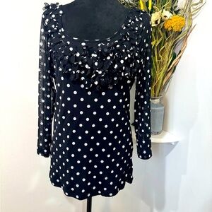International INC Concepts Polka Dot Ruffle Black and White Top Size XL Juniors